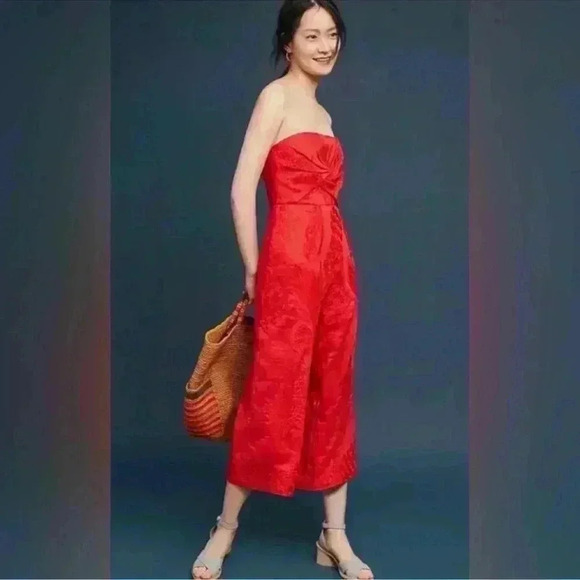 Anthropologie- Bright red aijek strapless jumpsuit - Picture 1 of 4